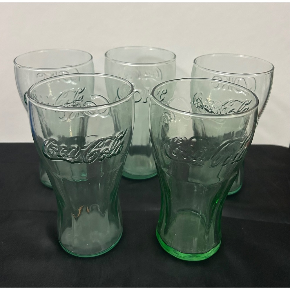 Vintage Coca Cola Georgia Green 16oz Flared Tumbler Glasses - Set of 5 Lot